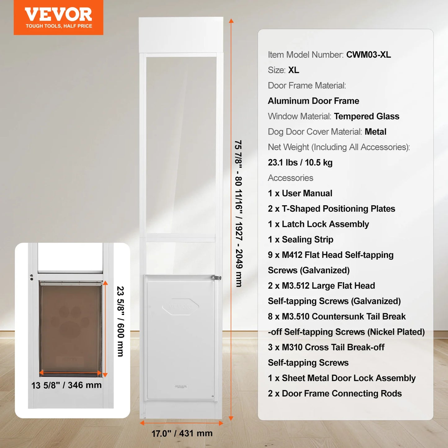 Dog Door for Sliding Glass Door With Adjustable Height