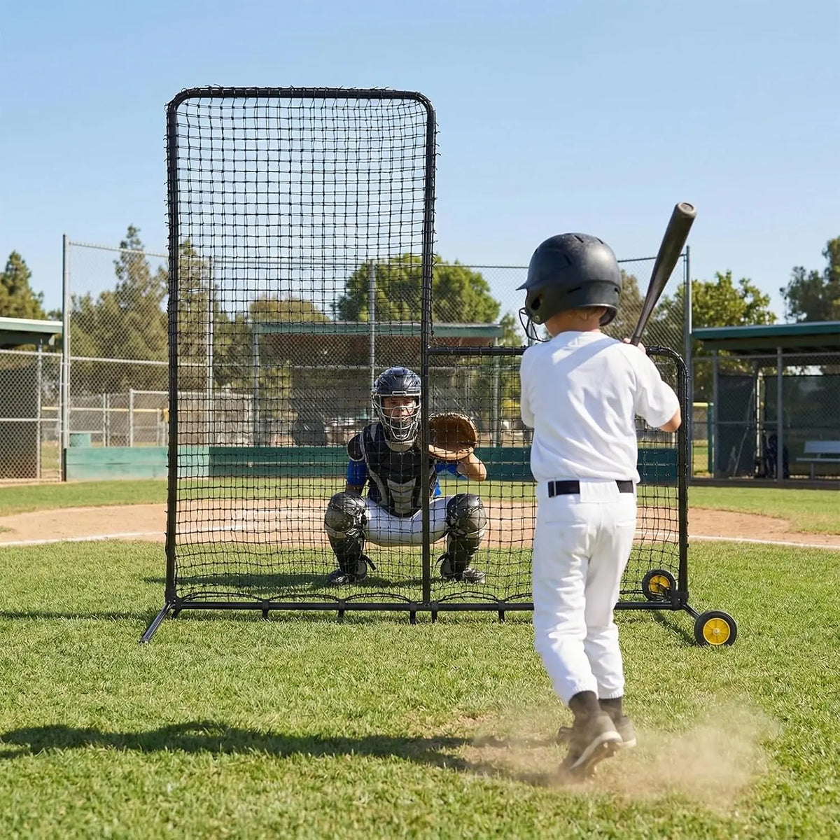 Tacleekii Baseball Pitching L Screen with Wheels for Batting Practice