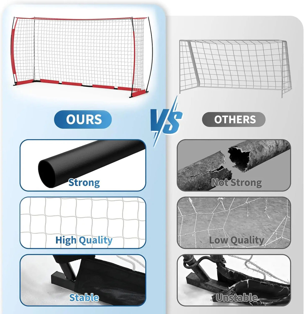 HiMISS Foldable Steel Soccer Goal With Fiberglass Support Poles