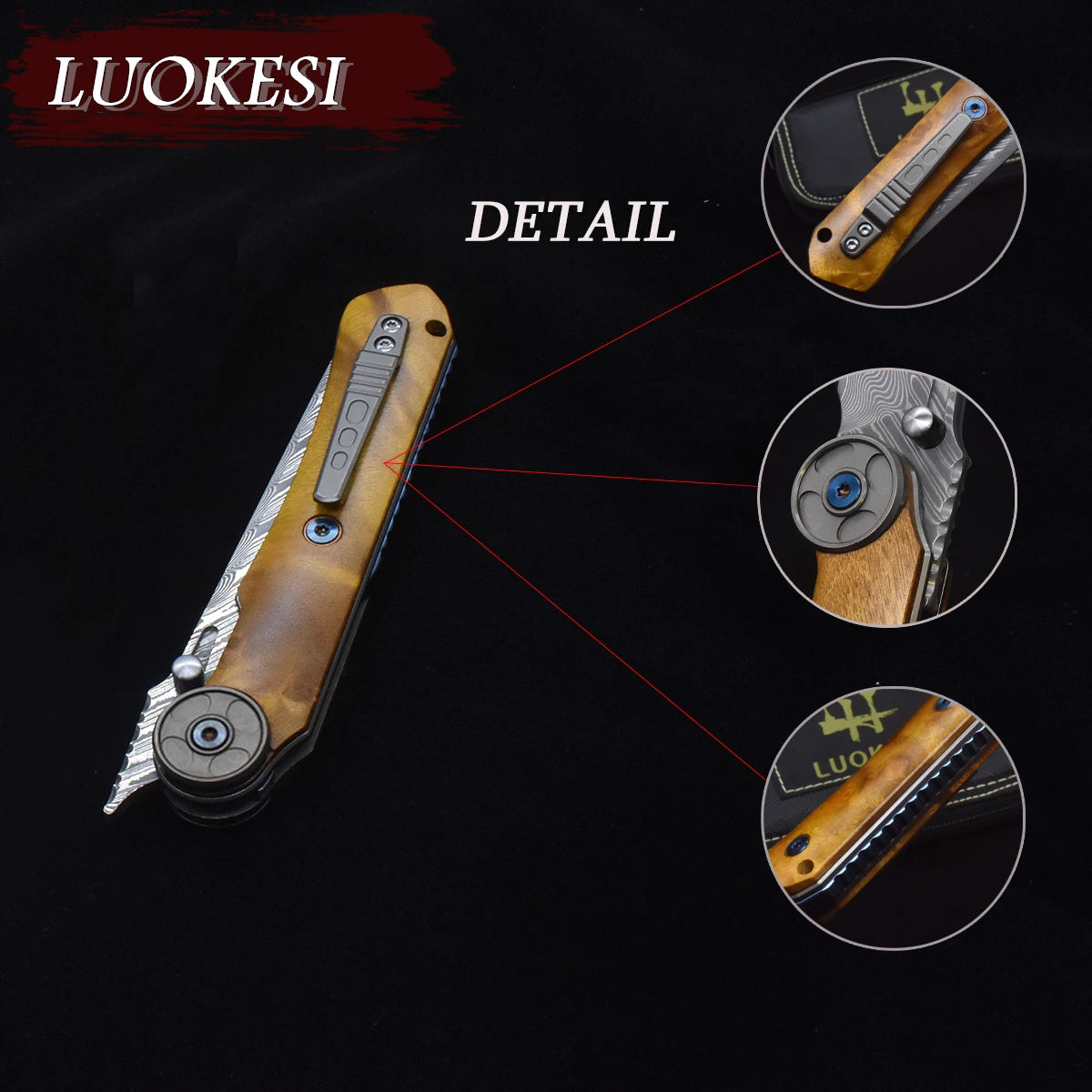 LUOKESI VG10 Damascus Folding Knife With Camphor Wood Handle