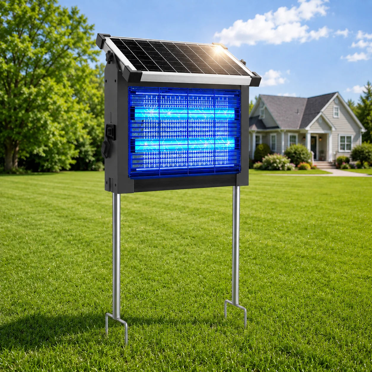 Solar Bug Zapper Outdoor 4500V Mosquito Zapper With Panel Sensor