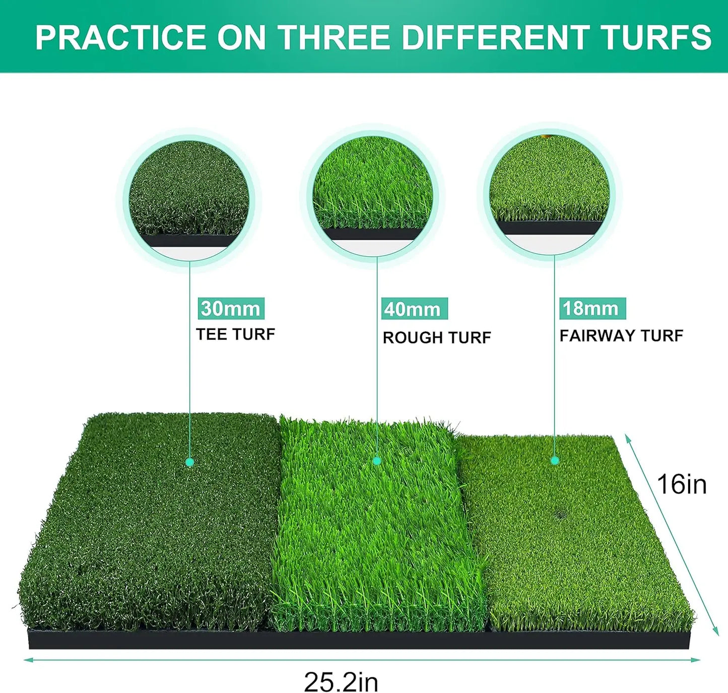 Golf Hitting Mat Thickened Practice Turf With Non-Slip Rubber Back