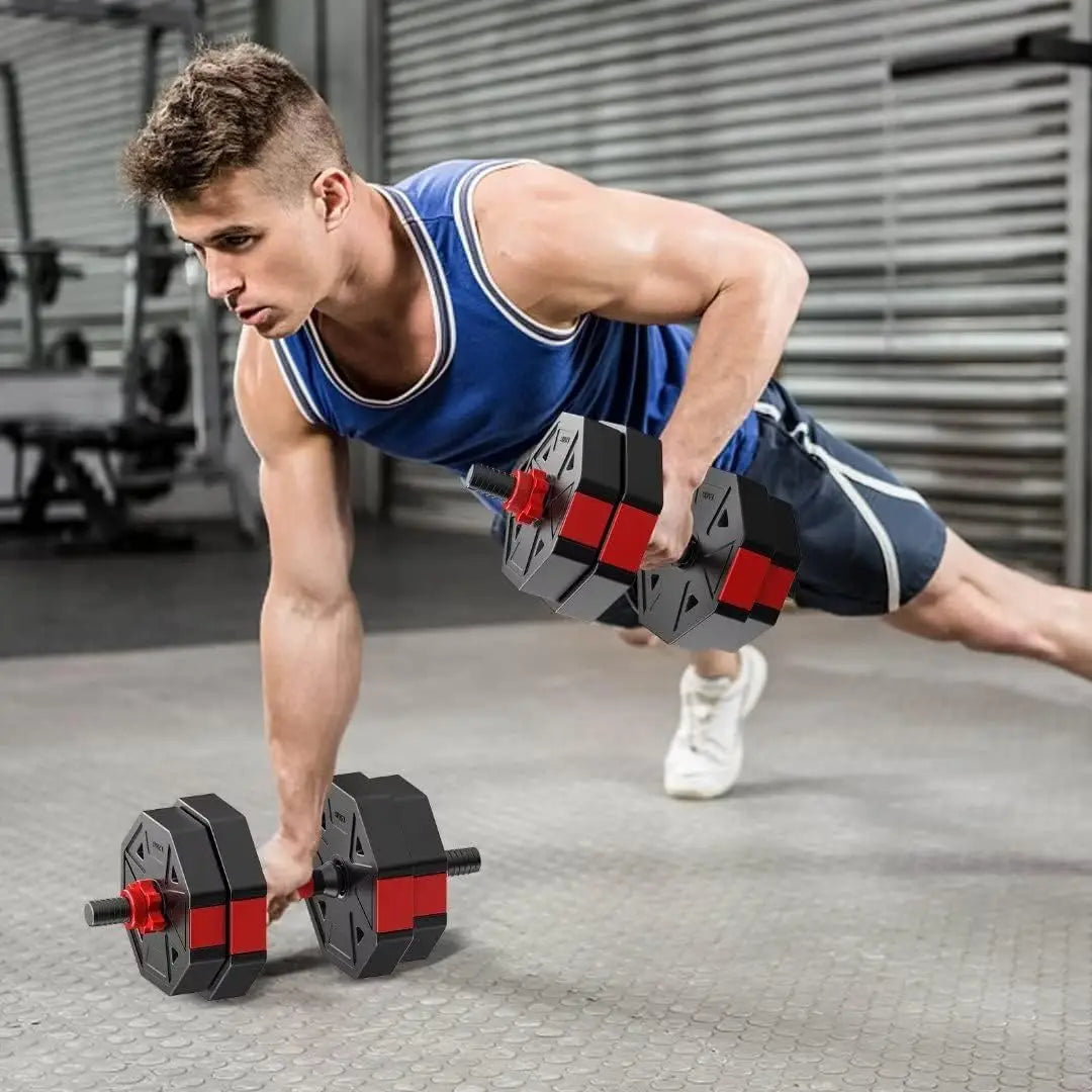Adjustable Dumbbell To Barbell Fitness Set 44 Lb Anti Slip Grip 3 In 1