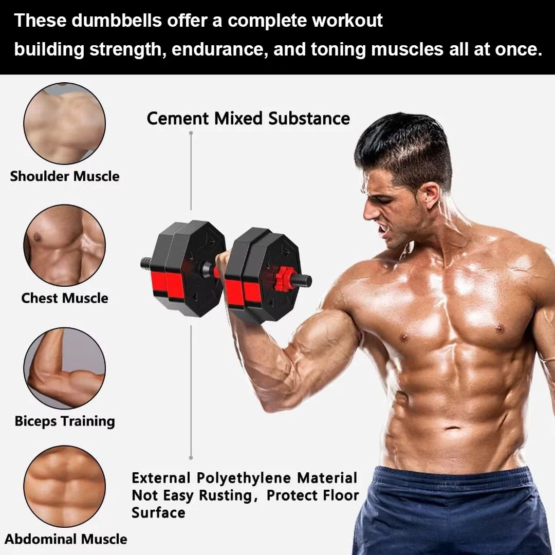 Adjustable Dumbbell To Barbell Fitness Set 44 Lb Anti Slip Grip 3 In 1