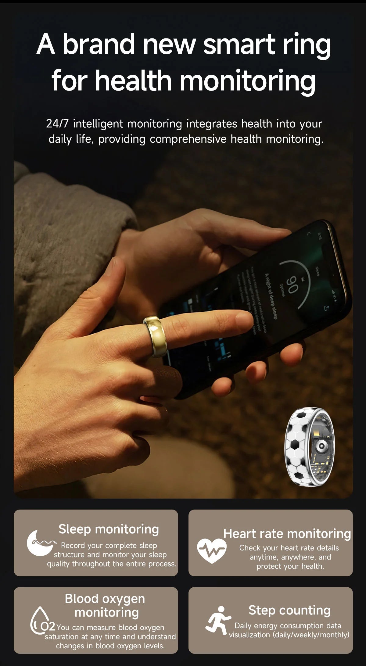 Smart Ring With Call Alerts Gesture Control And Health Tracking