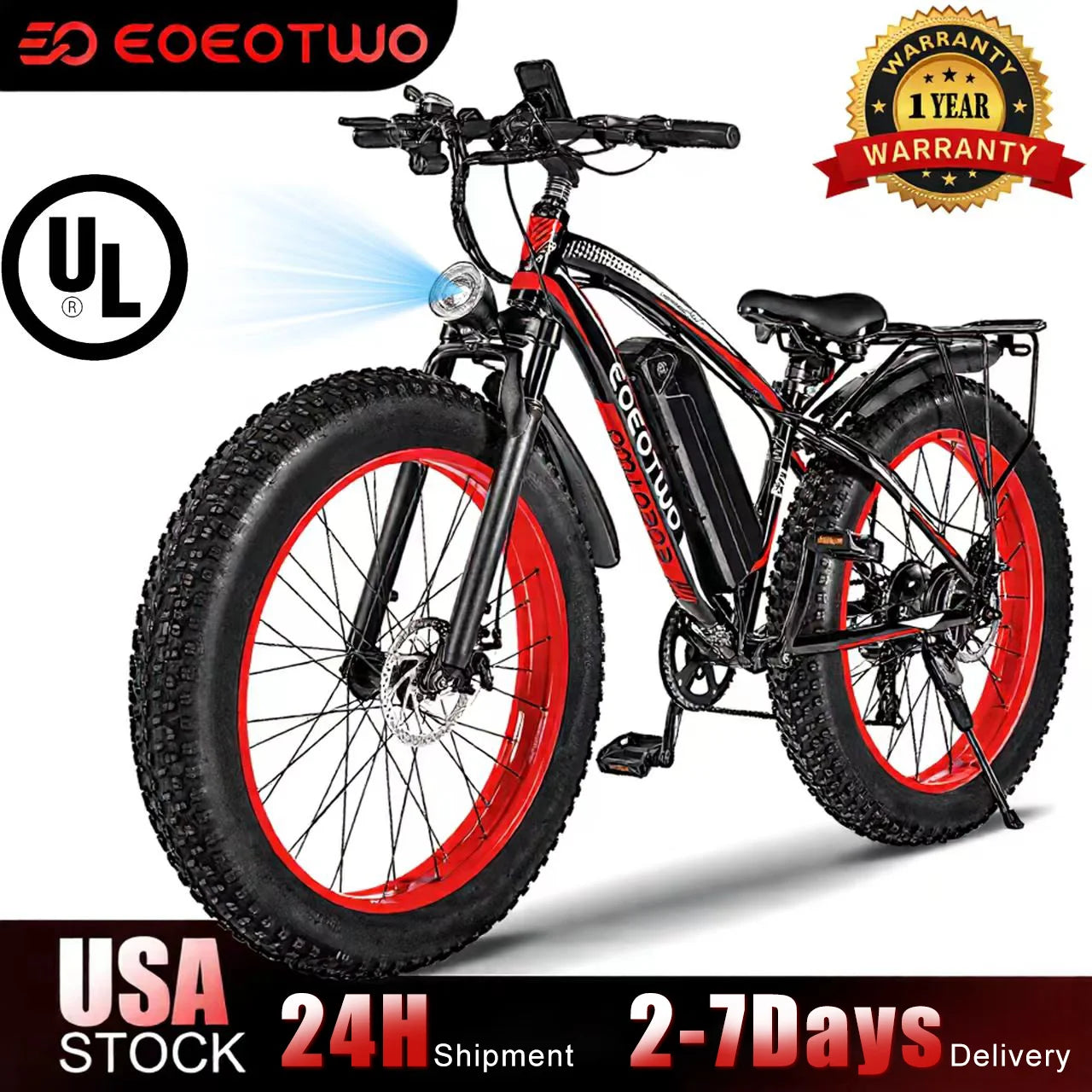 EOEOTWO Electric Fat Tire Mountain Ebike 1500W Peak 34MPH 390 Lb