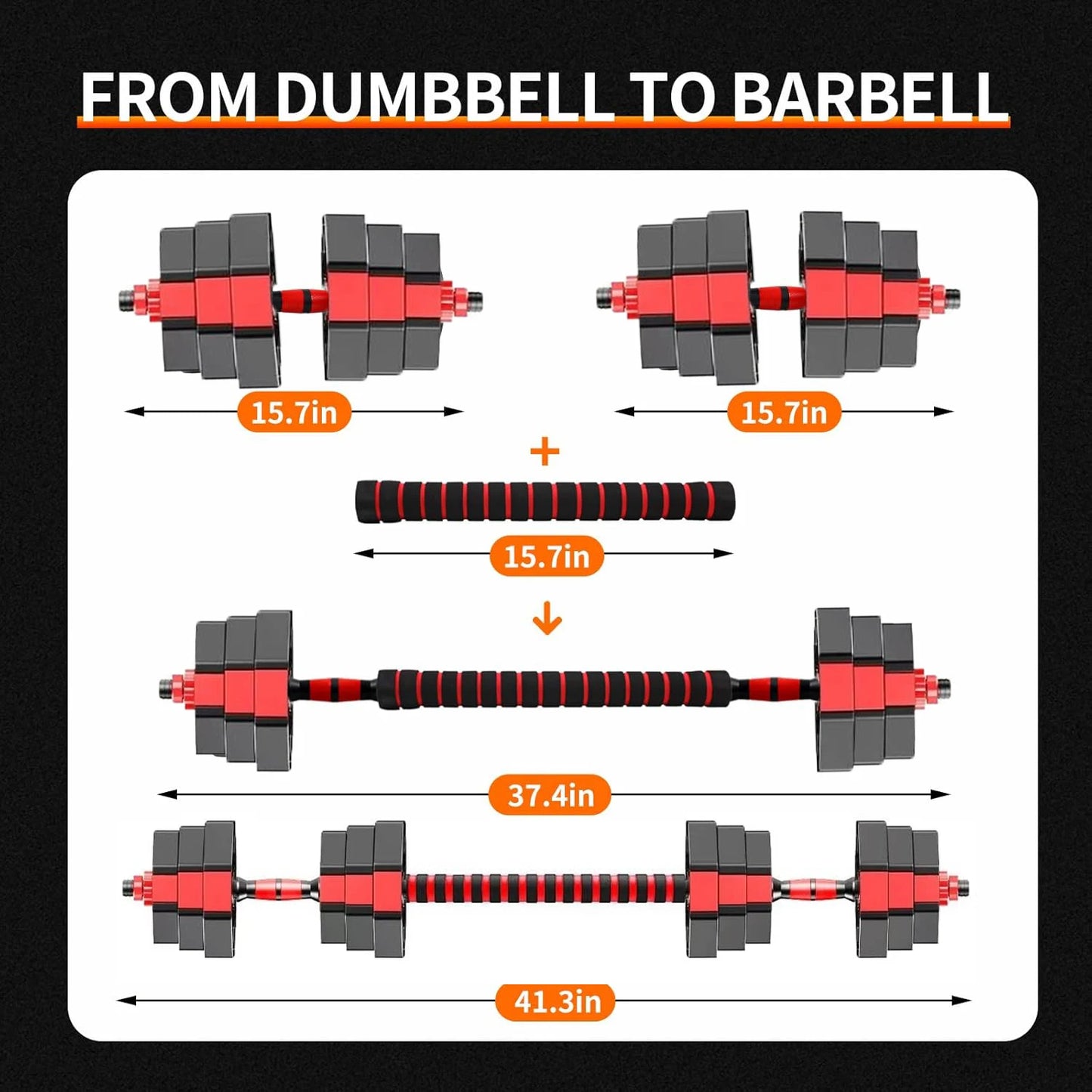 Adjustable Dumbbell To Barbell Fitness Set 44 Lb Anti Slip Grip 3 In 1