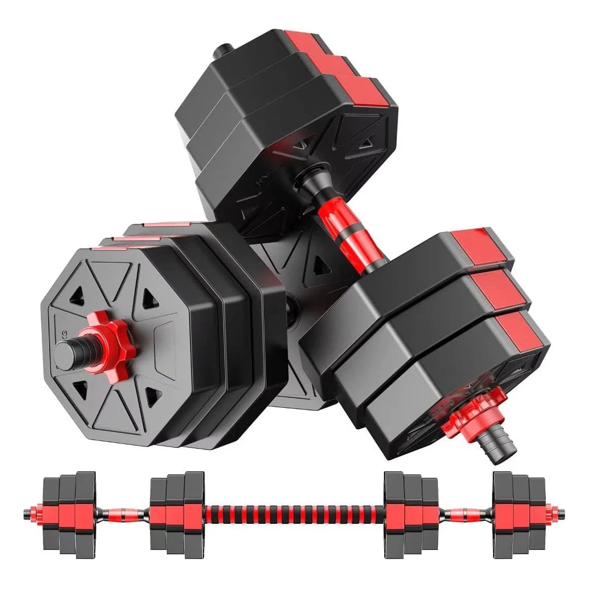 Adjustable Dumbbell To Barbell Fitness Set 44 Lb Anti Slip Grip 3 In 1