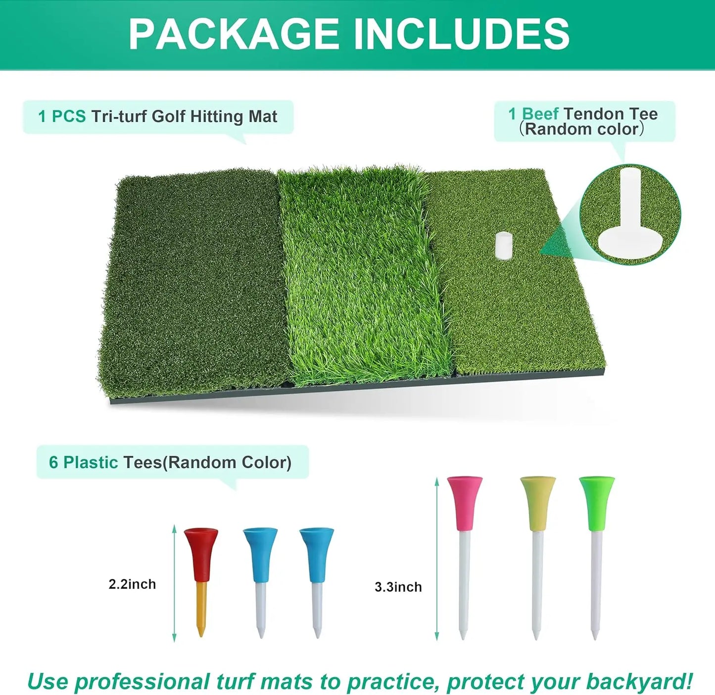 Golf Hitting Mat Thickened Practice Turf With Non-Slip Rubber Back