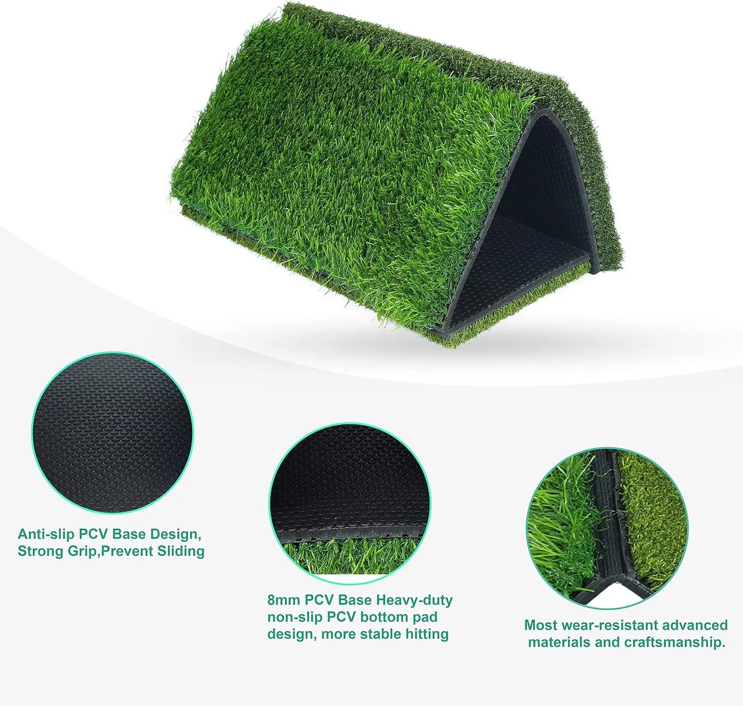 Golf Hitting Mat Thickened Practice Turf With Non-Slip Rubber Back