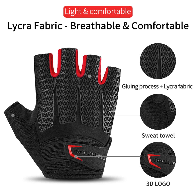 ROCKBROS Half Finger Cycling Gloves Anti Slip Gel Pad Breathable