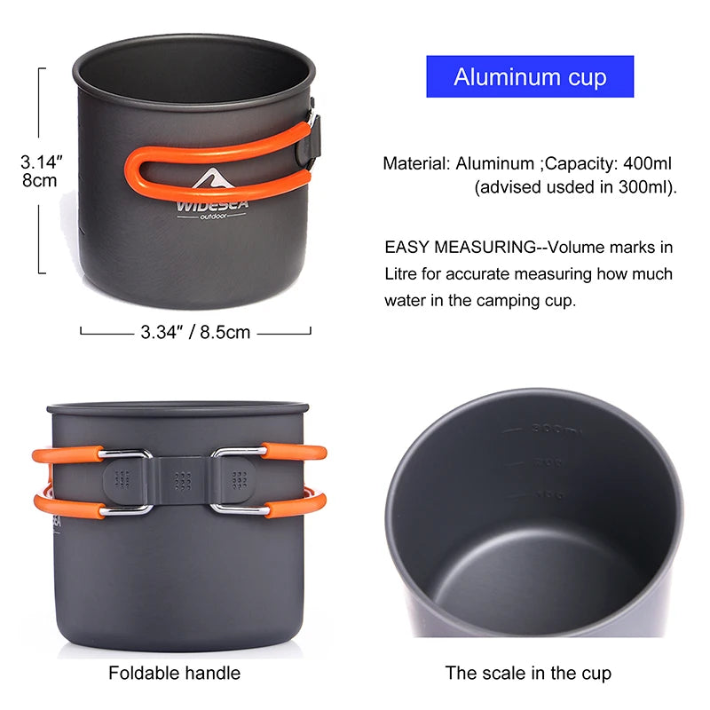 Widesea Camping Cookware Set Portable Aluminum Pot And Cup Kit