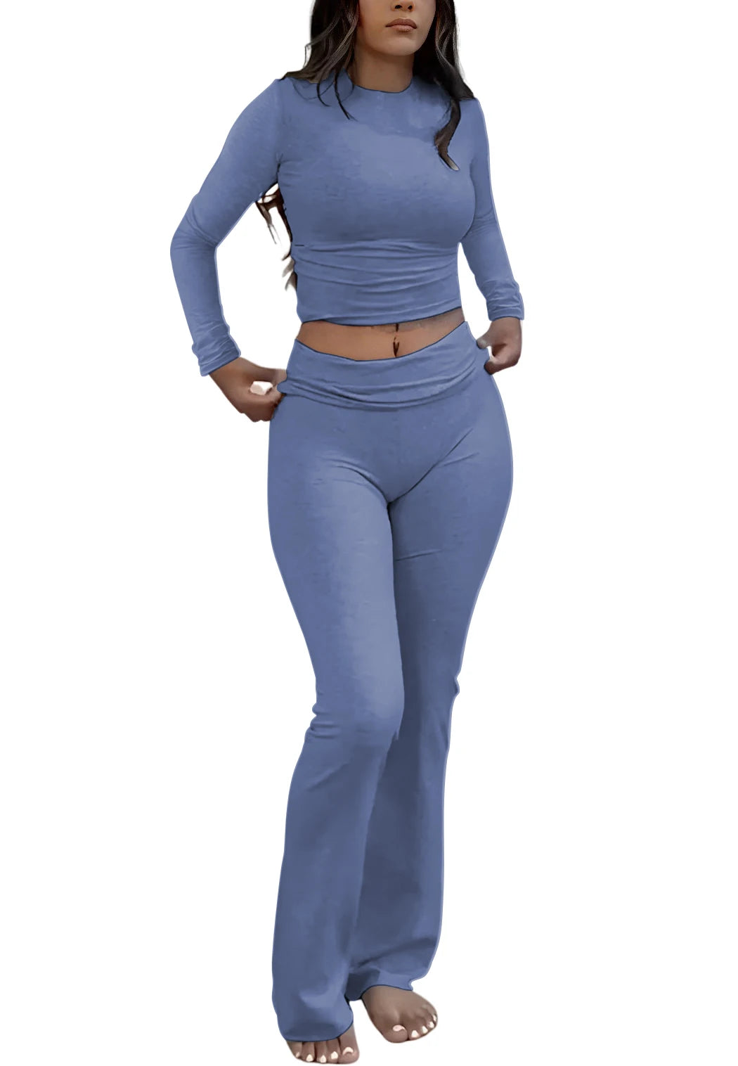 Women's Yoga Two Piece Set Long Sleeve Wide Leg Activewear Ensemble