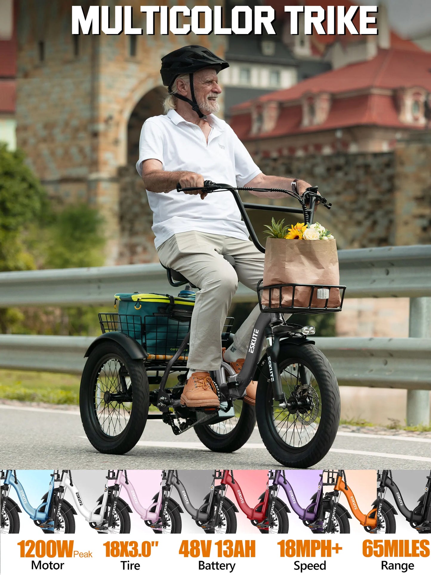 ESKUTE T300 Foldable Electric Trike With 624Wh Battery 1200W Motor