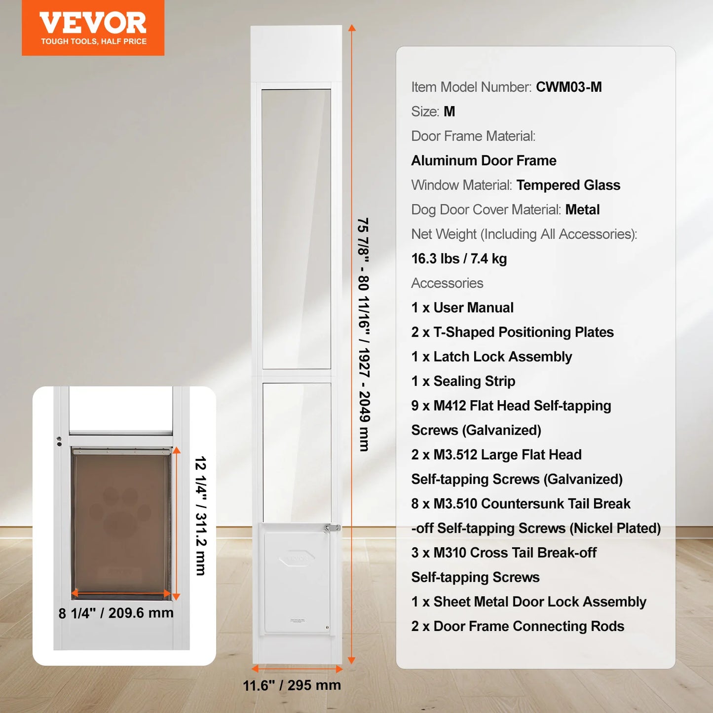 Dog Door for Sliding Glass Door With Adjustable Height