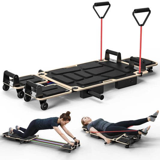 5-in-1 Pilates Reformer Board With Dual Foot Pads Smooth Rail