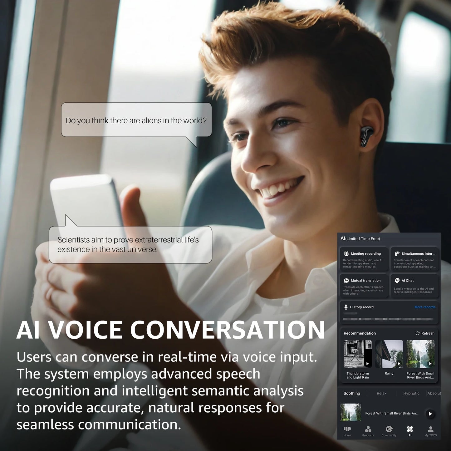 TOZO Pods AI Translate Earbuds Bluetooth 5.4 Noise Canceling