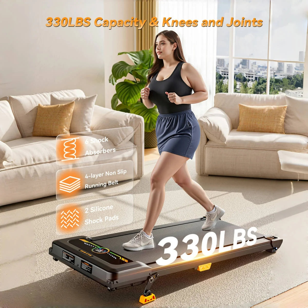 Portable Incline Walking Pad Under Desk Treadmill LED Display 330lb