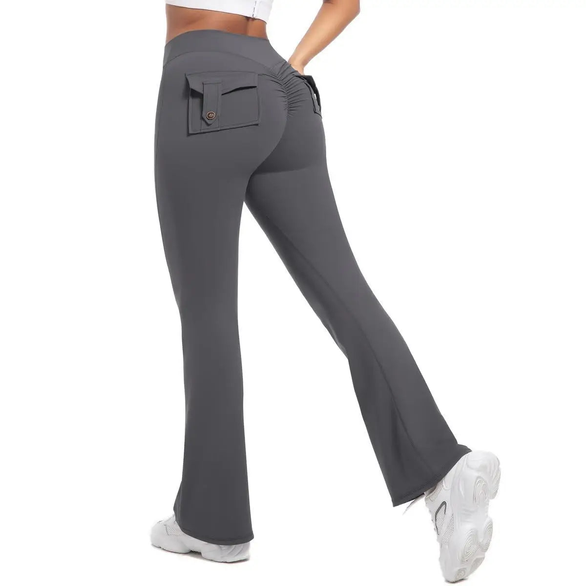 Women's Yoga Flare Trousers High Waisted Wide Leg Leggings With Pockets