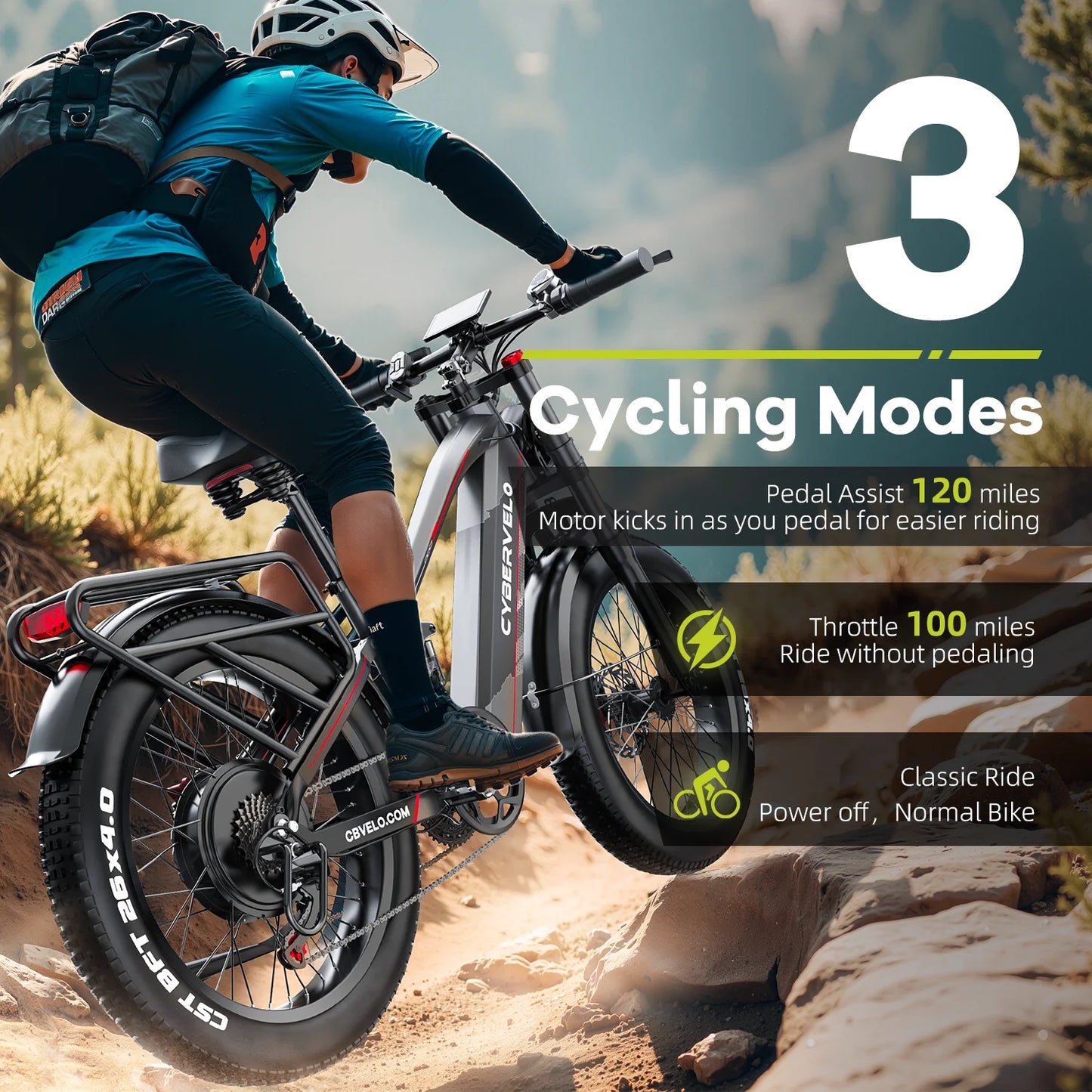 CYBERVELO EK9 Strong Power Fat Tire Electric Bike 60V 50Ah