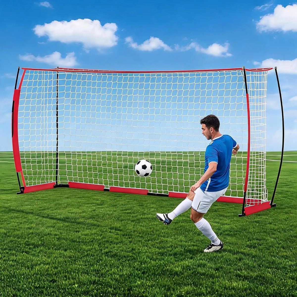 HiMISS Foldable Steel Soccer Goal With Fiberglass Support Poles