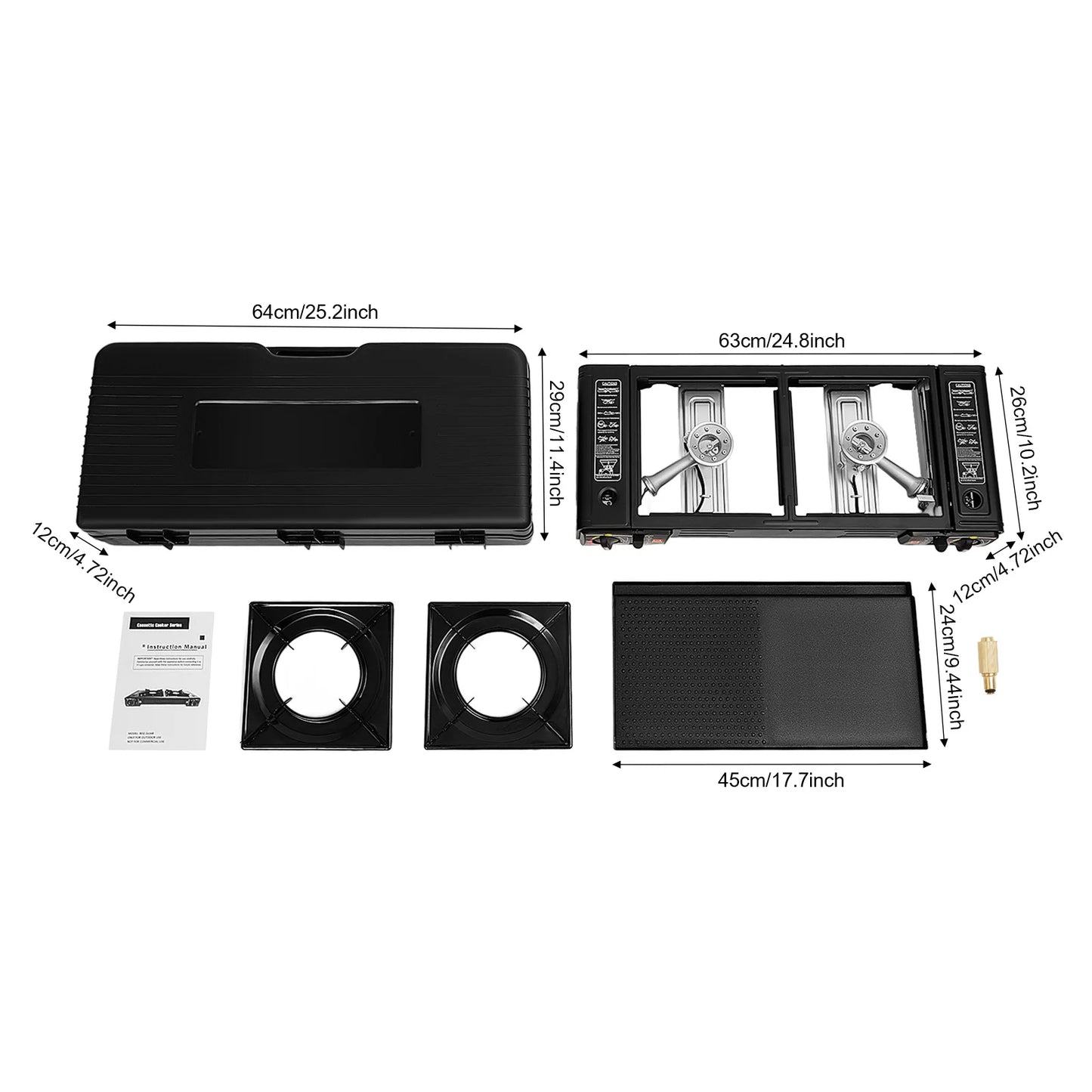 Portable 2500W Two Burner Camping Stove With Baking Tray Case