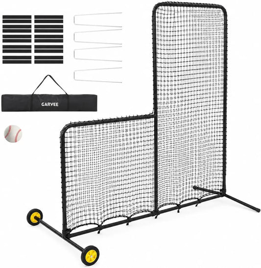 Tacleekii Baseball Pitching L Screen with Wheels for Batting Practice