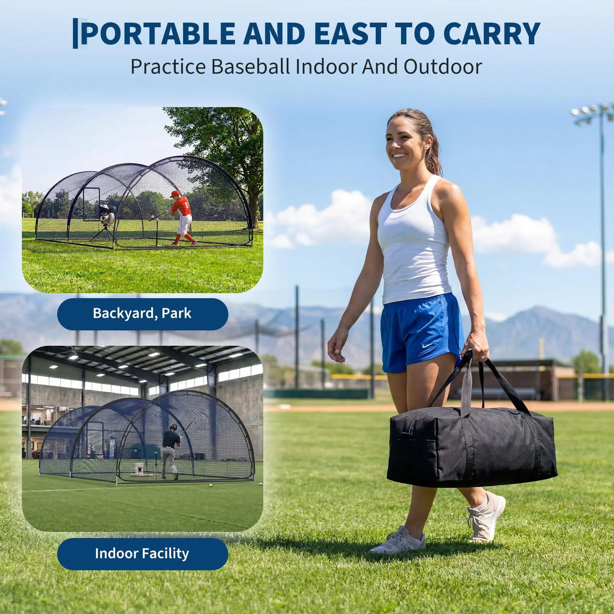 Portable Baseball Batting Cage With Pitching Machine Access Door