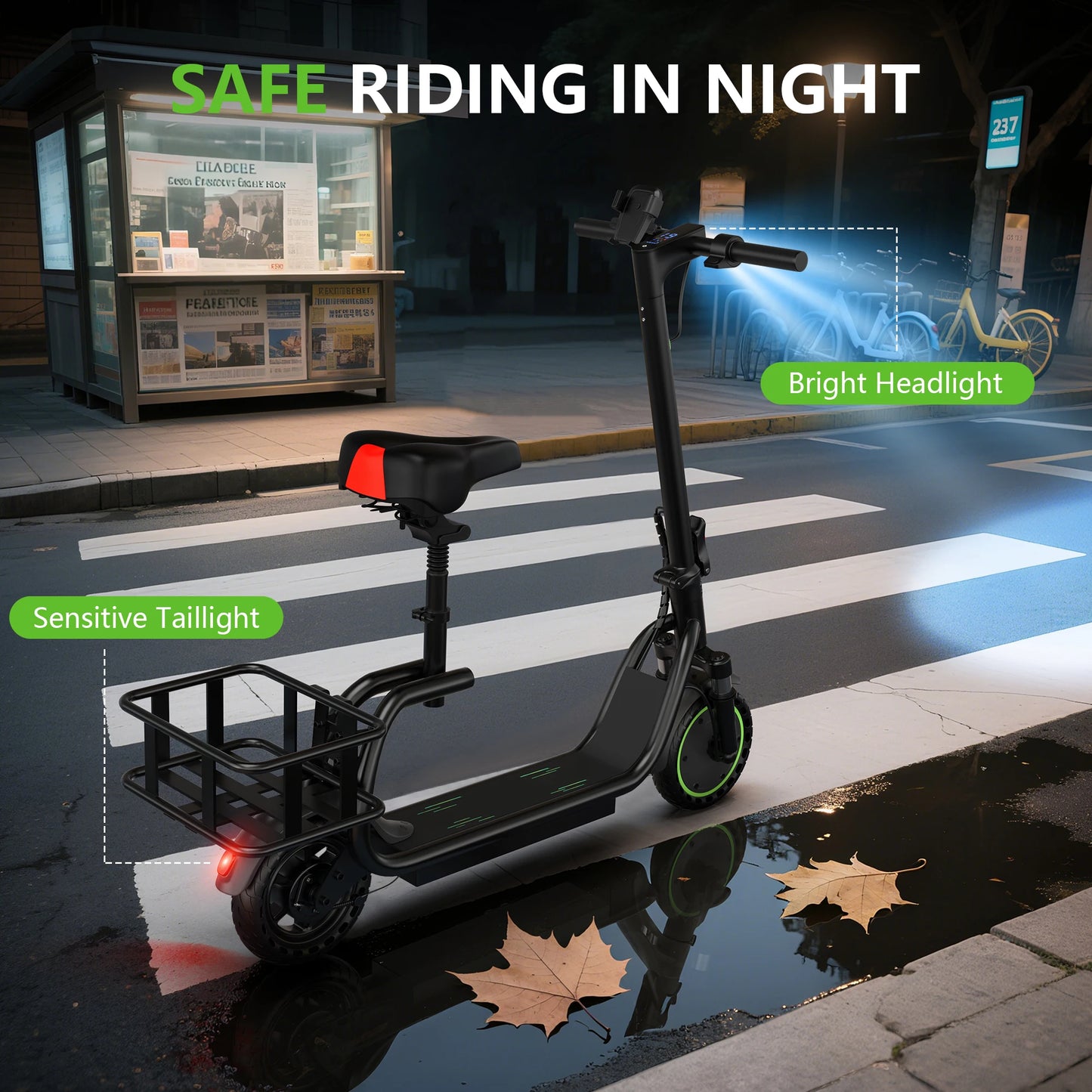 MAXSHOT Electric Scooter With Seat And Basket Foldable Design