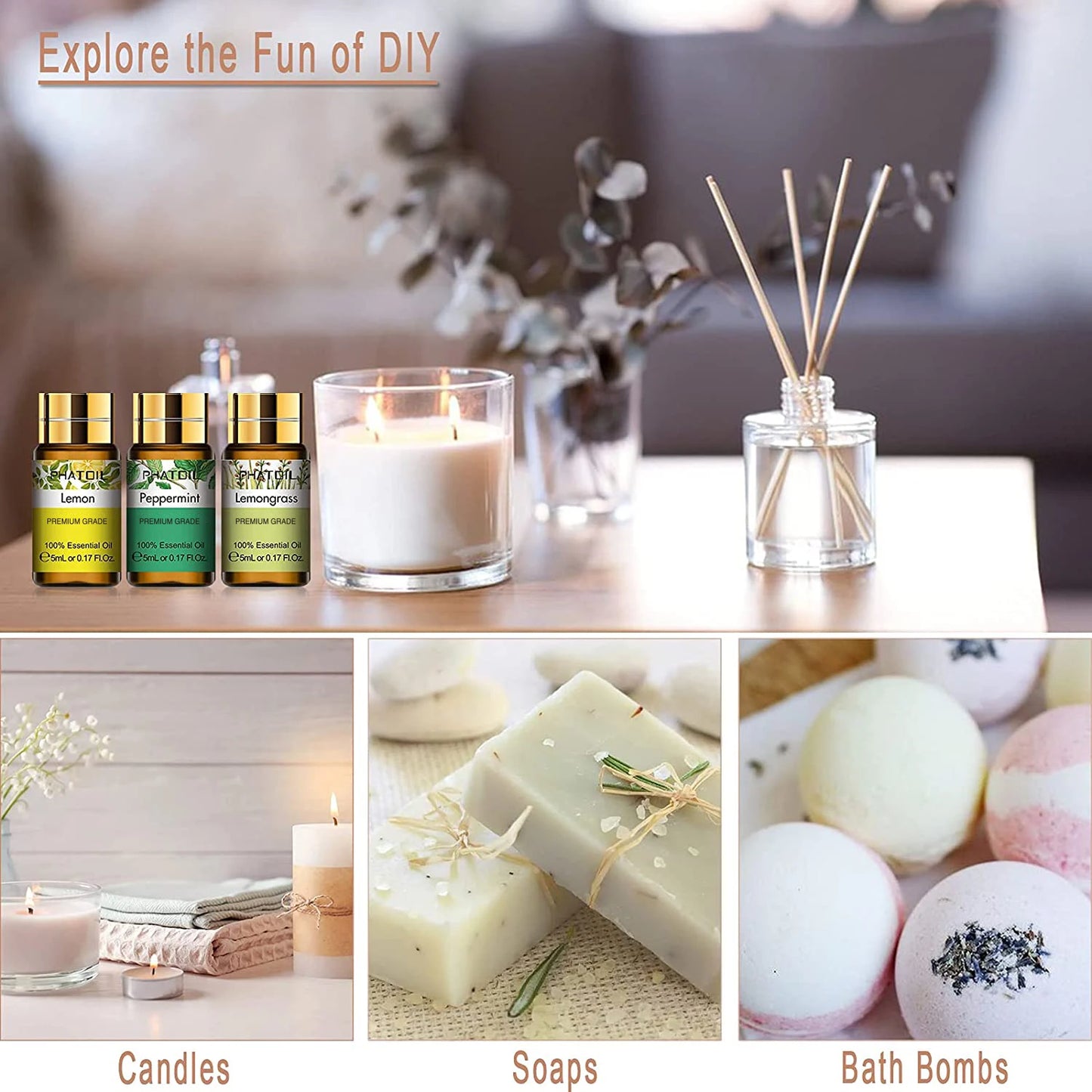 PHATOIL Pure Essential Oils Gift Box for Diffuser and Spa