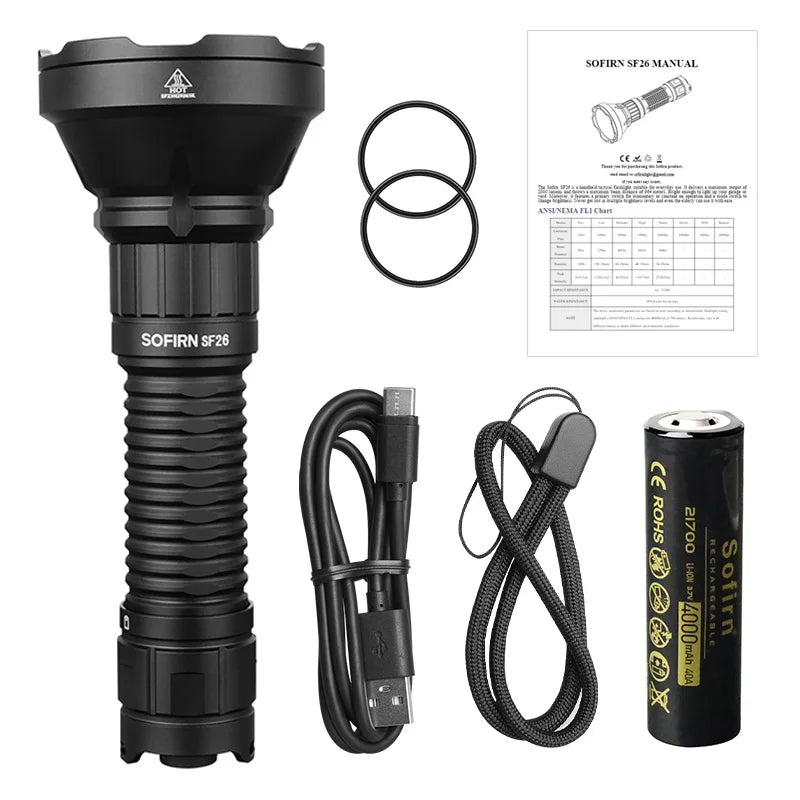 Sofirn SF26 2000 Lumen LED Tactical Flashlight TypeC Rechargeable