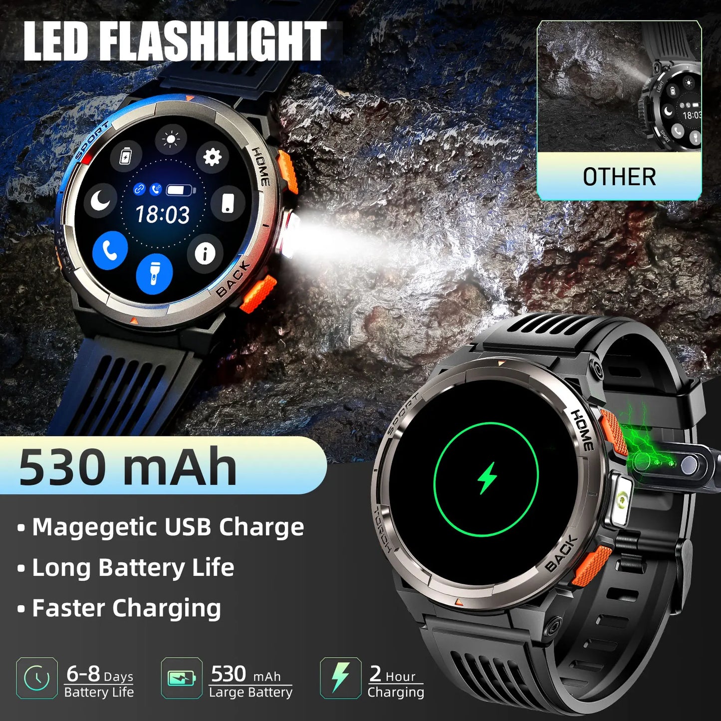 EIGIIS KE5 Smartwatch With Compass 3ATM Barometer LED Flashlight Waterproof