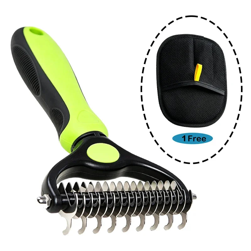 Two-Sided Grooming Comb and Undercoat Rake for Cats and Dogs