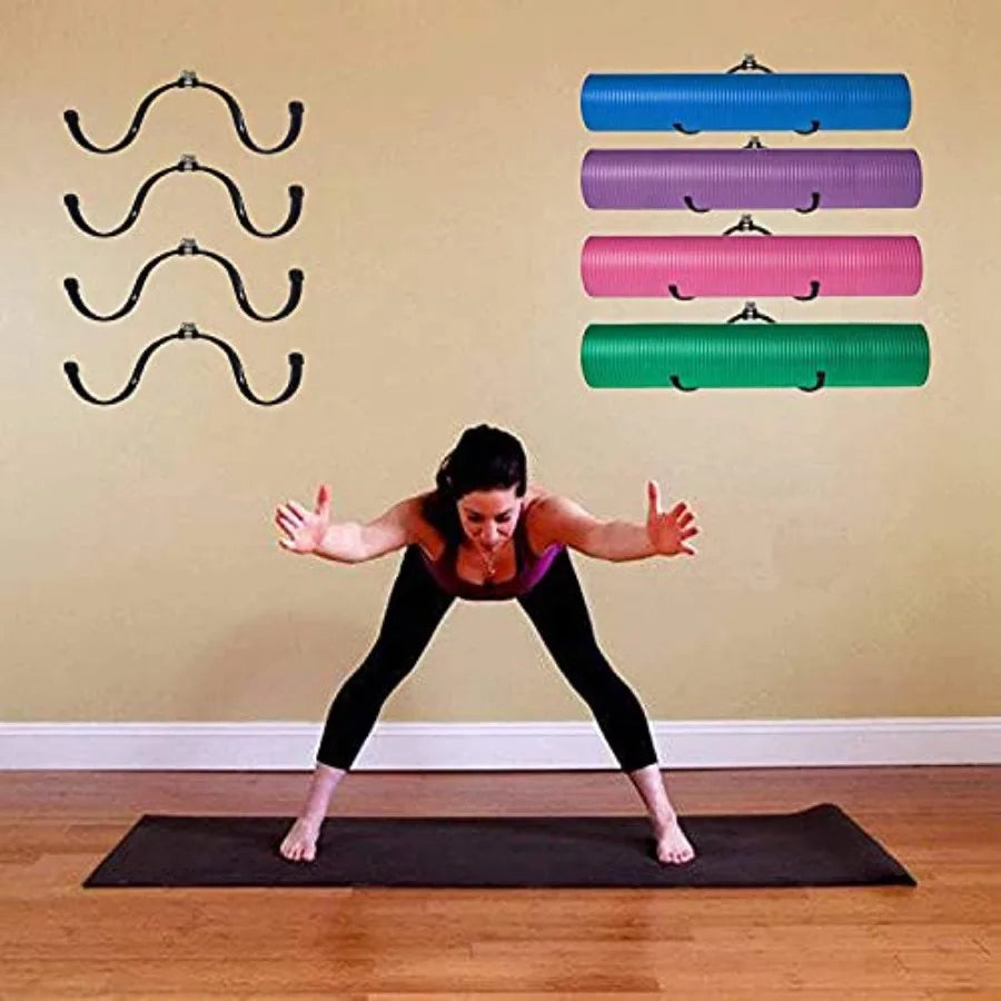 Wall Mount Yoga Mat Foam Roller Storage Rack With Hooks