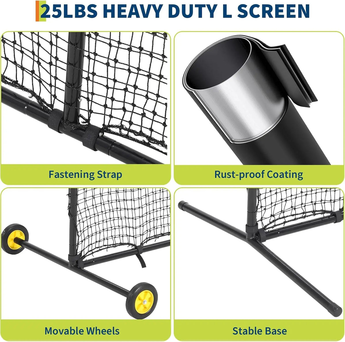 Tacleekii Baseball Pitching L Screen with Wheels for Batting Practice