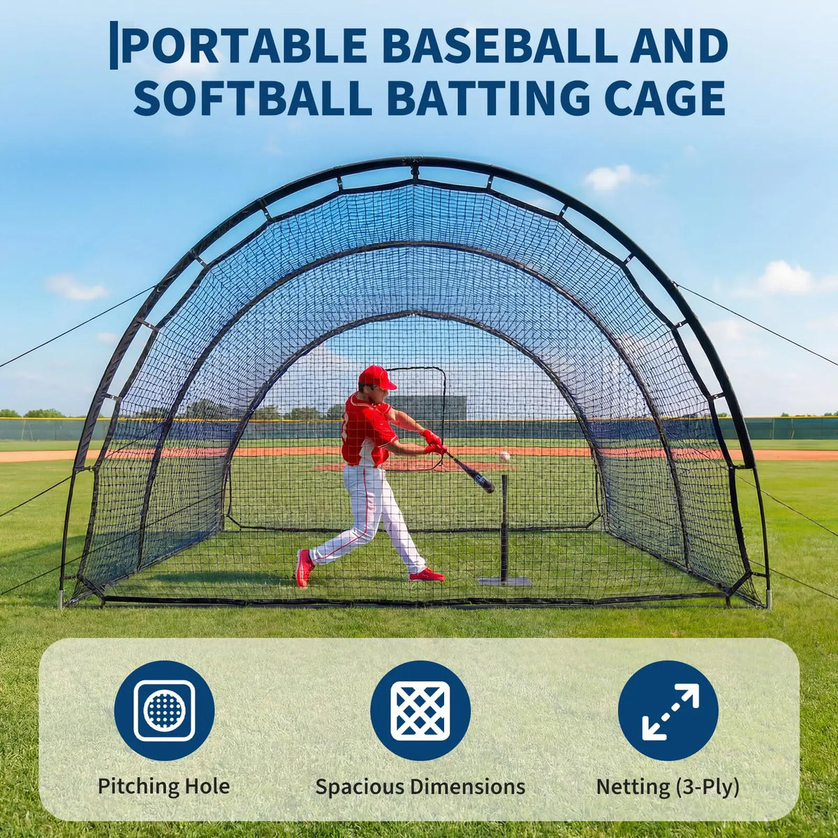 Portable Baseball Batting Cage With Pitching Machine Access Door