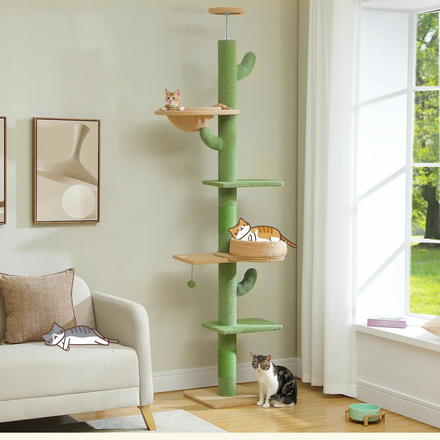 PEQULTI Cactus Cat Tree Tower For Indoor Cats Scratching Post