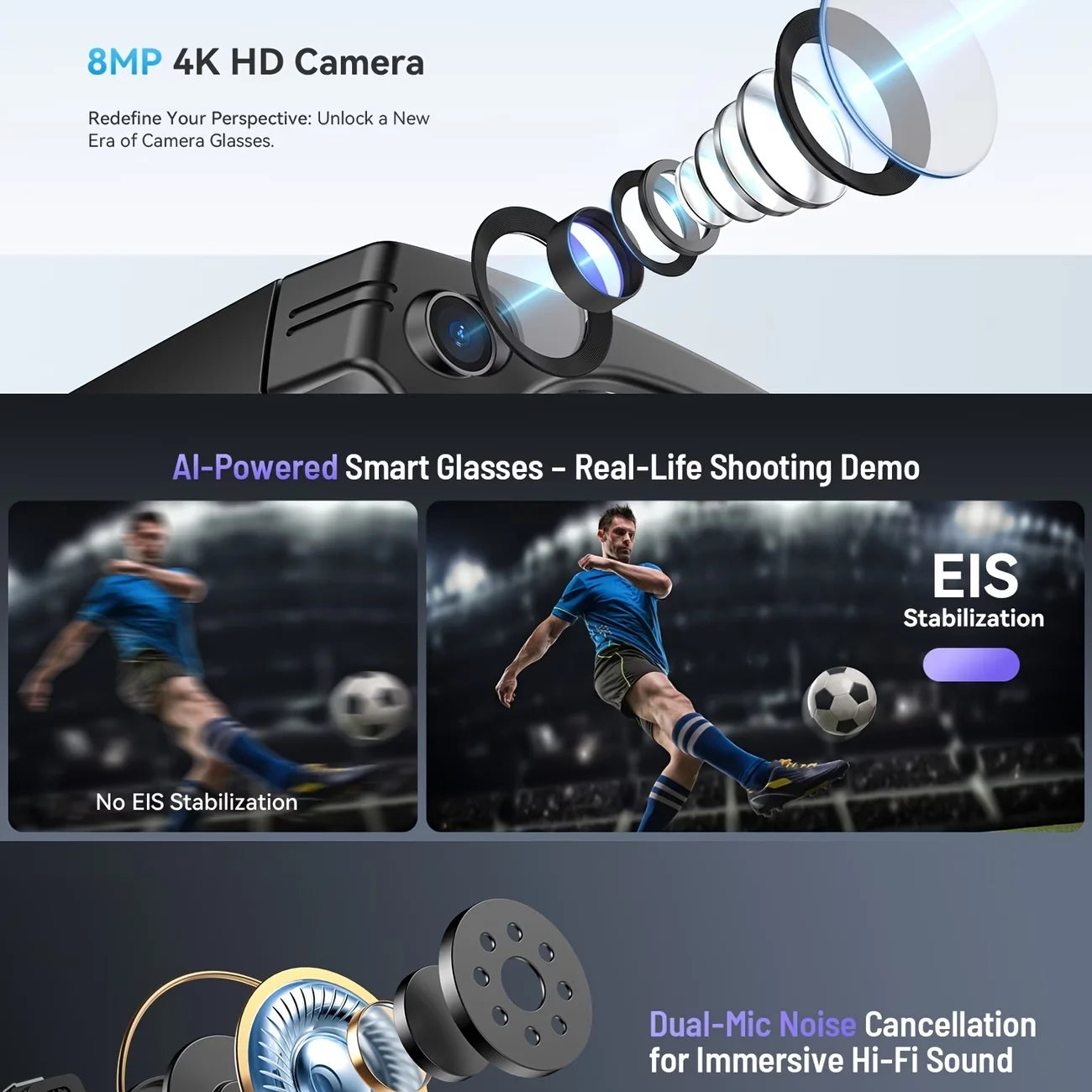 Giinova AI Smart Video Glasses With 8MP Camera And 4K Video