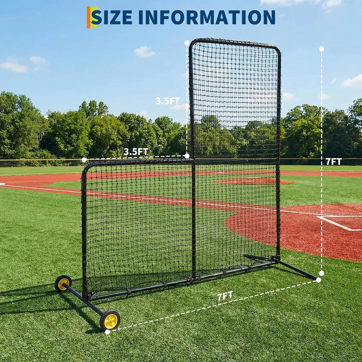 Tacleekii Baseball Pitching L Screen with Wheels for Batting Practice