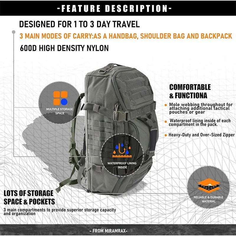 LQARMY 3 Way Duffle Bag Waterproof Travel Bag For Weekends