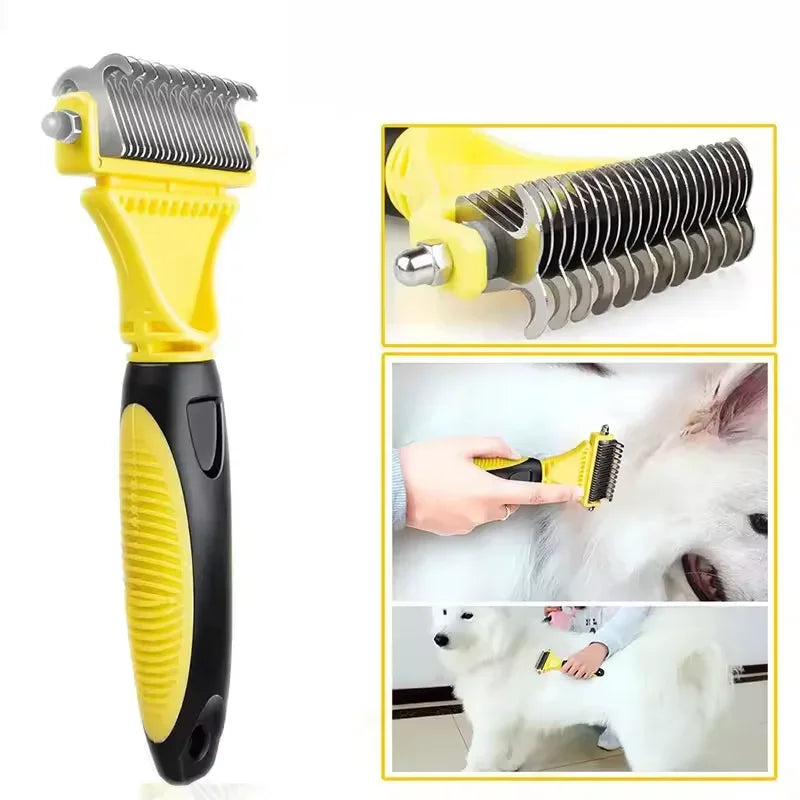 Two-Sided Grooming Comb and Undercoat Rake for Cats and Dogs