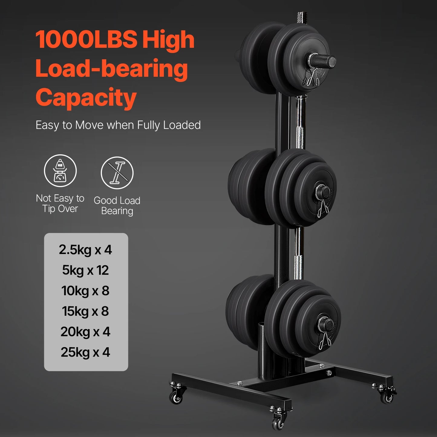 VEVOR Weight Plate Rack With Wheels 1000 Lbs Load Capacity