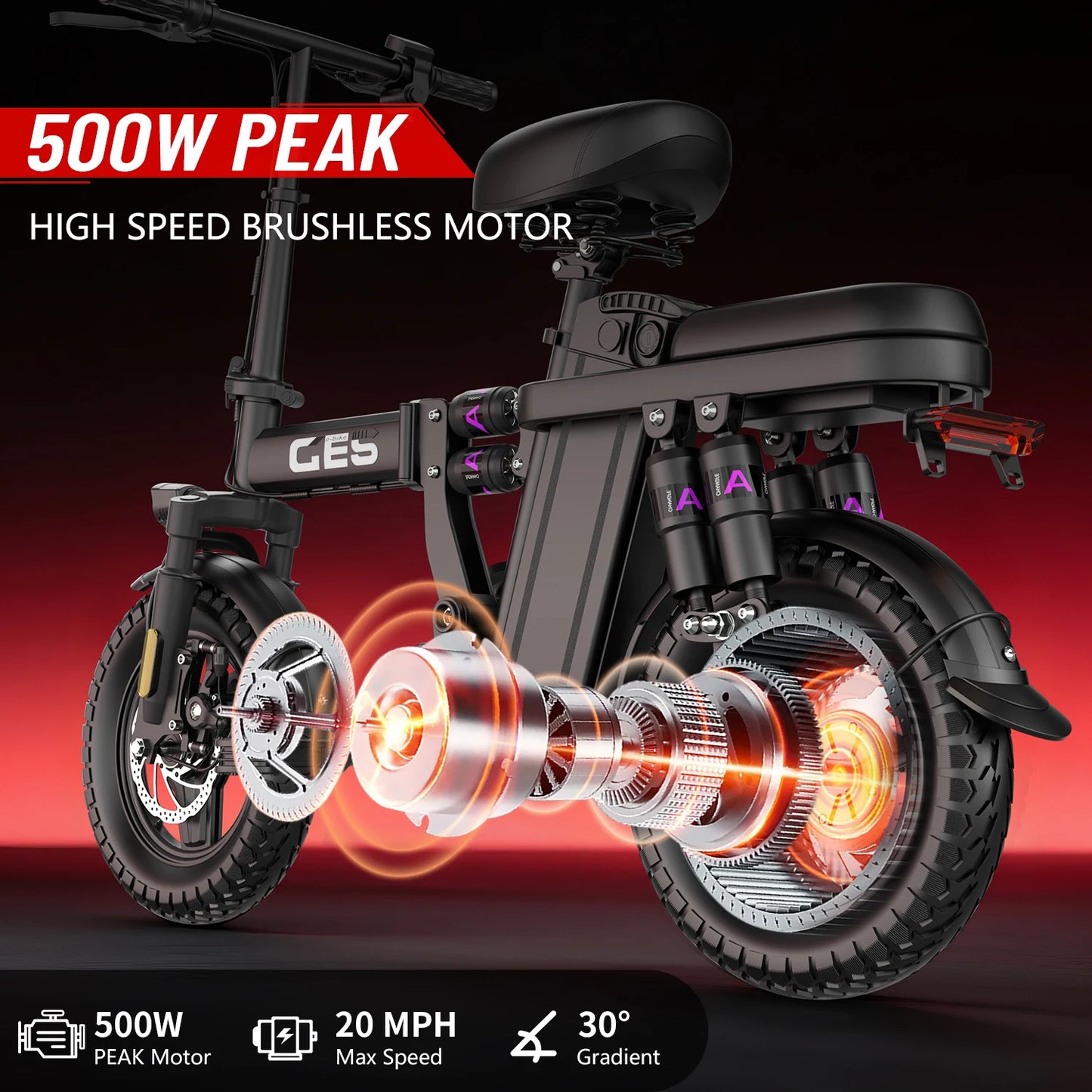 UPlee GE5 Adult Electric Bike 500W Peak Motor 48V 15Ah Removable Battery