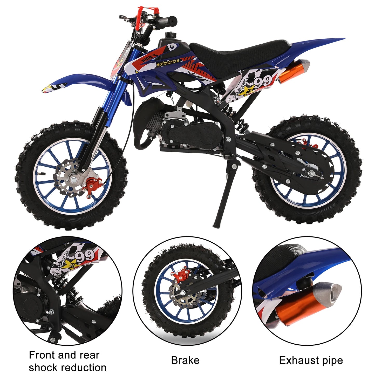 49cc 2-Stroke Dirt Bike Off Road Mini Motorcycle Disc Brakes