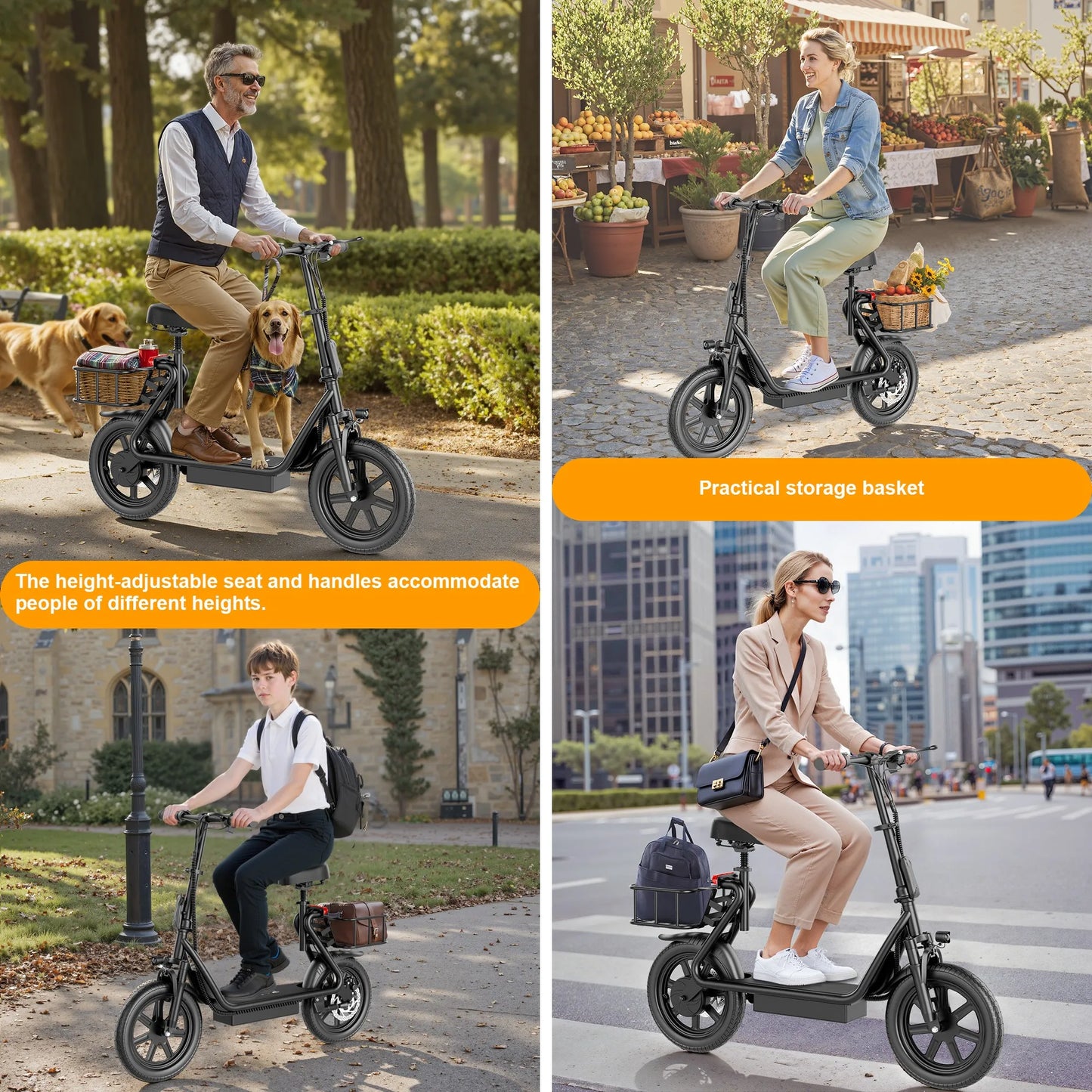 JH1 500W Electric Scooter With Seat 48V Battery 28 Mile Range