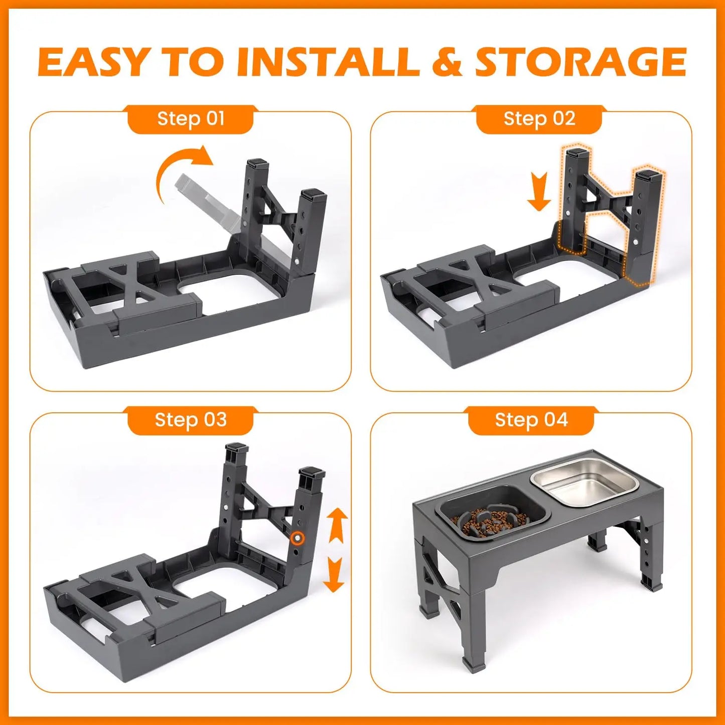 Elevated Slow Feeder Dog Bowls With Foldable Stand Non Slip Stainless Steel