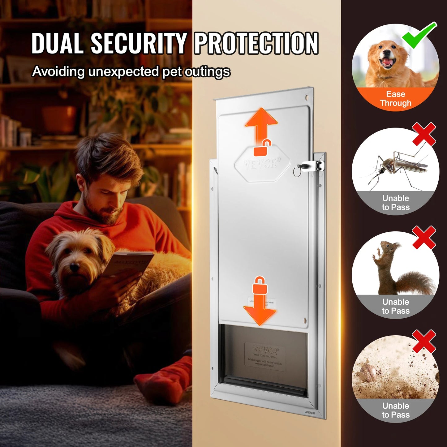 Pet Door With Aluminum Frame Locking Flap System Weatherproof