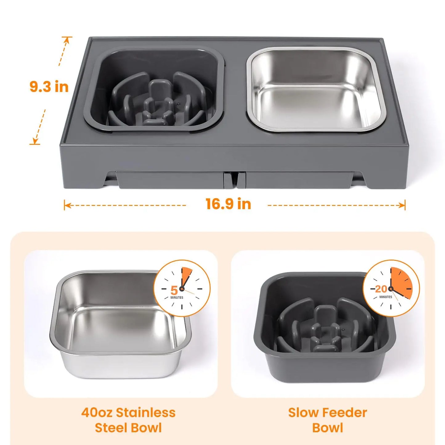 Elevated Slow Feeder Dog Bowls With Foldable Stand Non Slip Stainless Steel