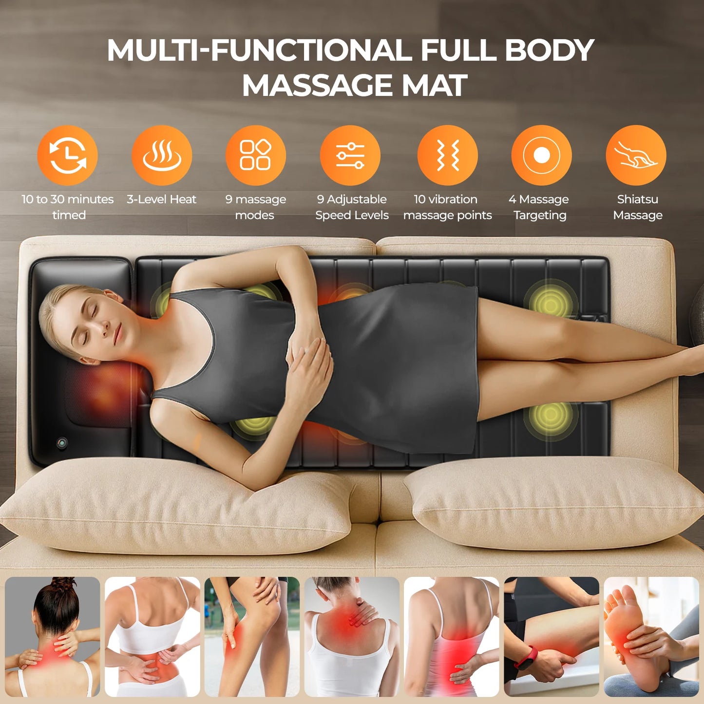 HOMEMASSA Shiatsu Full Body Massage Mat With Heat Pad
