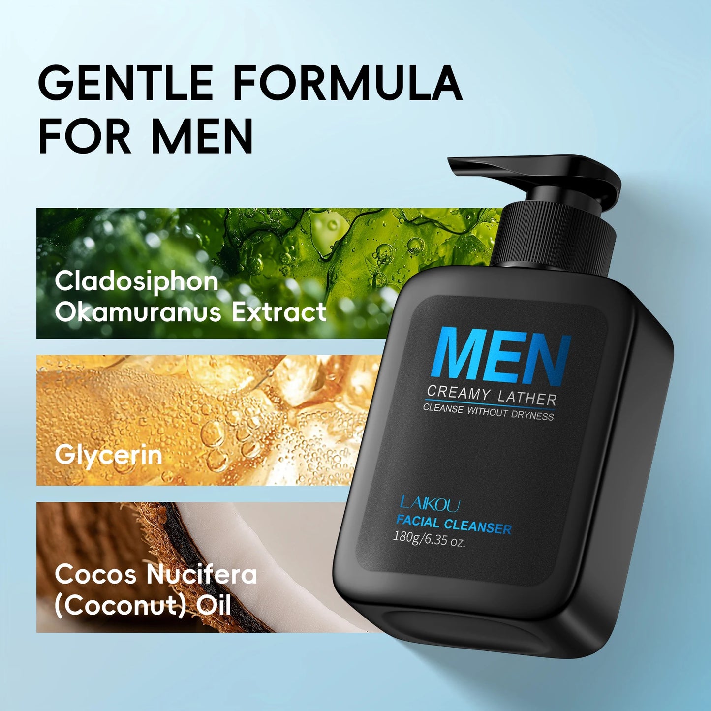 LAIKOU Men Skincare Set 4pc Lazy Cream Cleanser Toner Lotion Hydrating